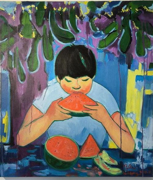 吃瓜的画,吃瓜群众的趣味生活画卷